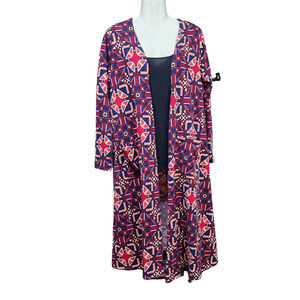 Lularoe Sarah Open Front Cardigan Sweater Duster Large Multicolored‎ Knit